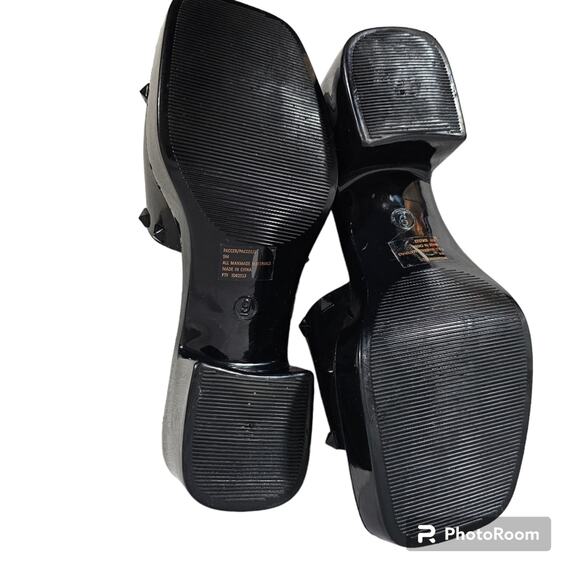 Madden Girl Pacer Black Platform Chunky Heel Slides Size 9 - Picture 9 of 10